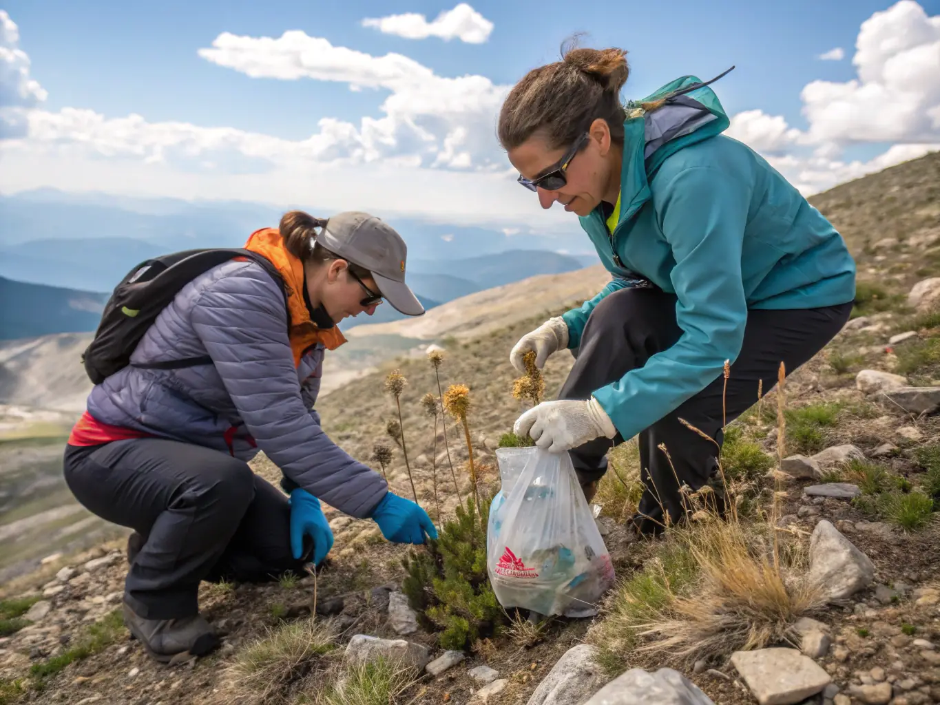 A close-up shot of researchers studying plant species in a protected area, highlighting the scientific expertise behind biodiversity protection.
